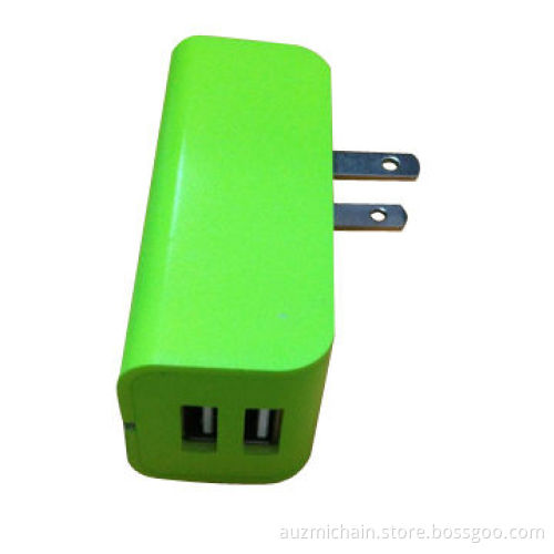 2,100mA Folding Plug 2 USB Port Travel Adapter Charger for iPhone/iPad, 100-240V Input Voltage
